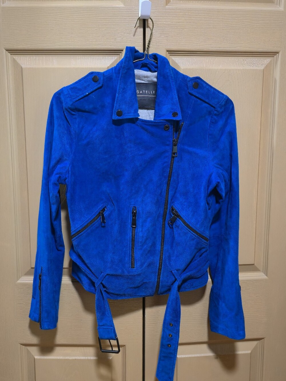 Suede bagatelle cobalt blue suede moto jacket